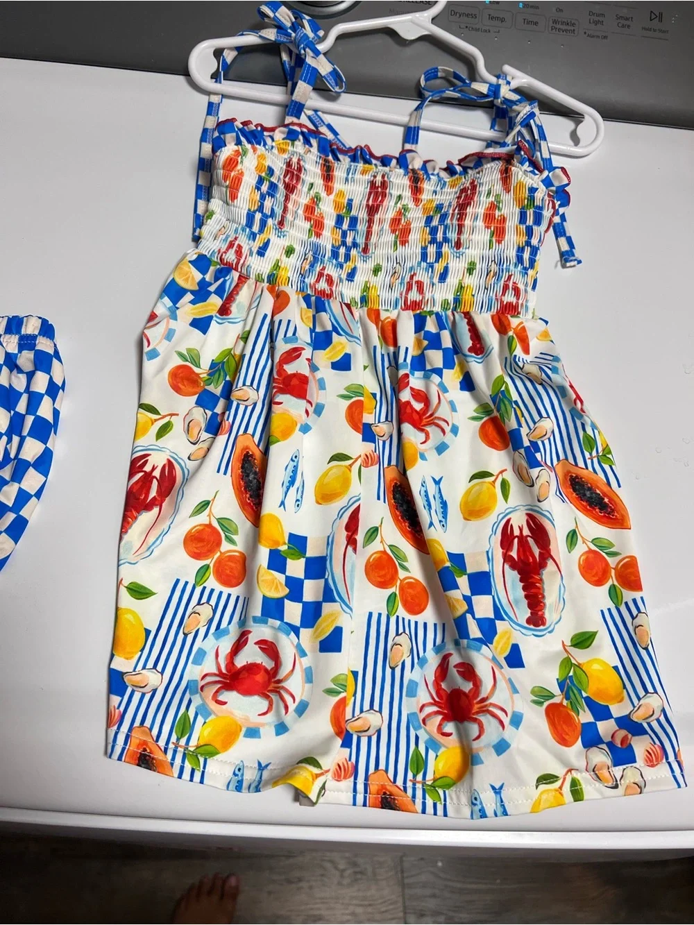 Abby & Evie Kids UPF 50+ Crab & Fruit Print Swim Top - Blue & Multicolor